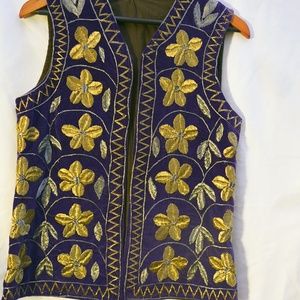 Afghan Hand Embroidered Vest - Purple, Gold, Tan